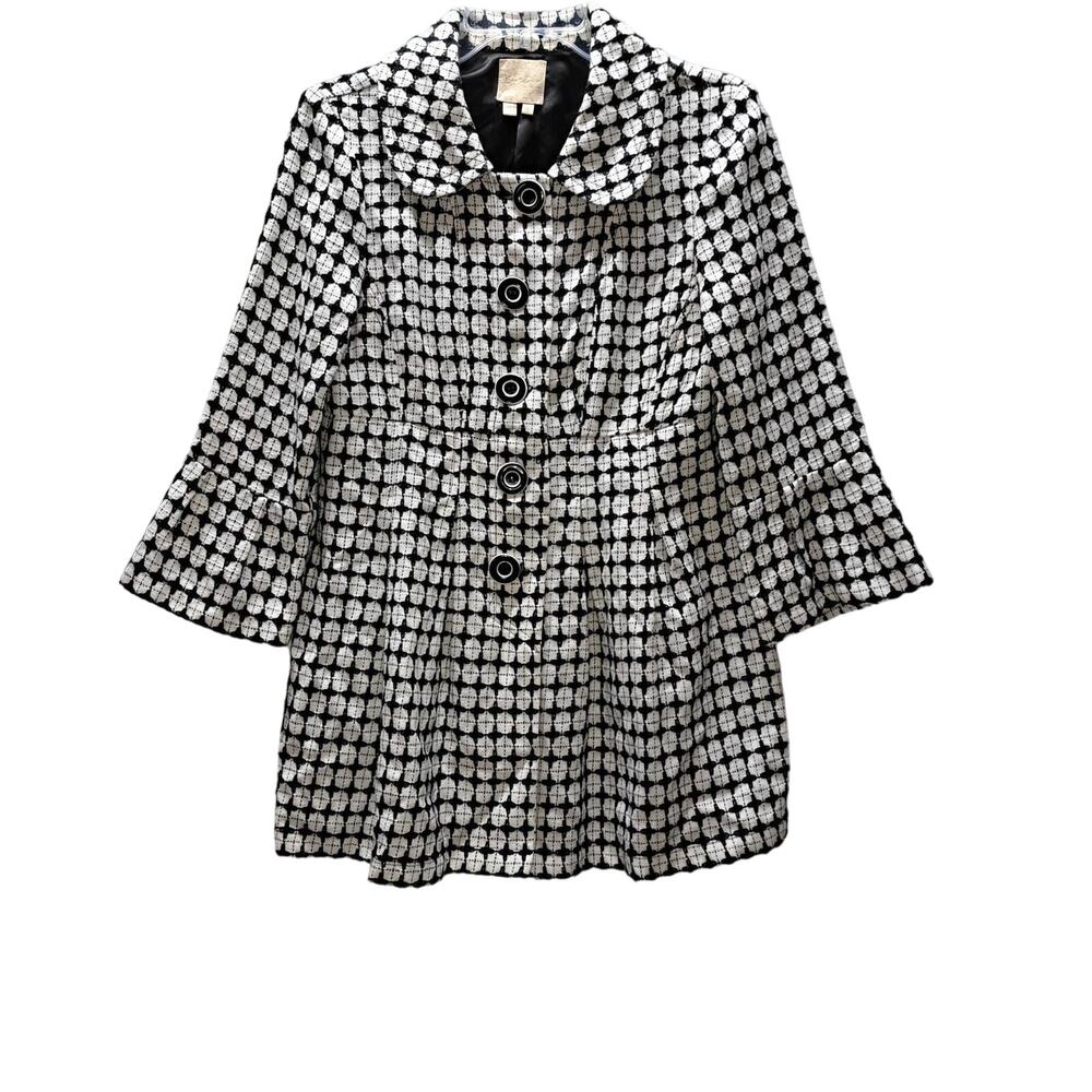 Sequin Hearts BlkWhite 3/4 Bell sleeve Peter Pan Collar front button Blazer 9